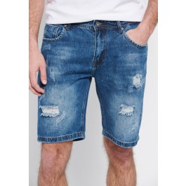 Denim shorts with destroyed effects