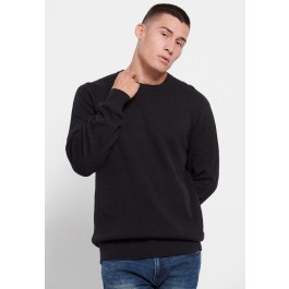 Relaxed fit crew neck sweater with 3D knit pattern