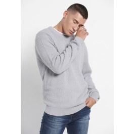 Relaxed fit crew neck sweater with 3D knit pattern