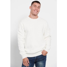 Relaxed fit crew neck sweater with 3D knit pattern