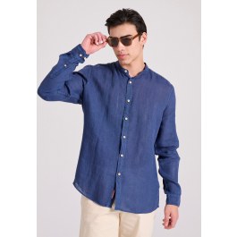 Mao neck garment dyed linen shirt