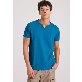 T-shirt με λαιμό henley και raw cuts - The essentials