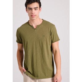 T-shirt με λαιμό henley και raw cuts - The essentials