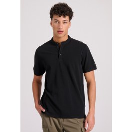 Mao neck polo shirt in melange fabric