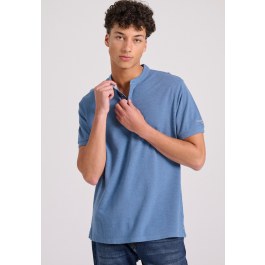 Mao neck polo shirt in melange fabric