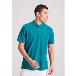 Mao neck polo shirt in melange fabric