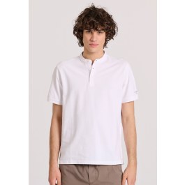 Mao neck polo shirt in melange fabric