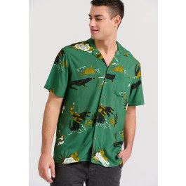 Short-sleeve all over printed relaxed fit rayon shirt