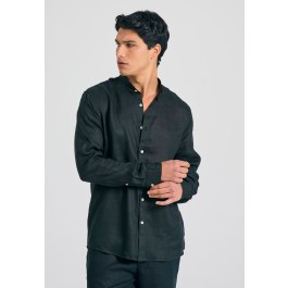 Garment dyed λινό πουκάμισο με λαιμό mao