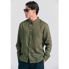 Garment dyed λινό πουκάμισο με λαιμό mao