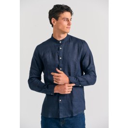 Garment dyed λινό πουκάμισο με λαιμό mao