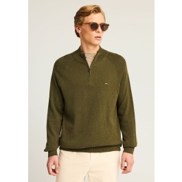 Ανδρικό μονόχρωμο half-zip πλεκτό πουλόβερ