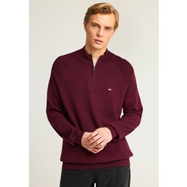 Ανδρικό μονόχρωμο half-zip πλεκτό πουλόβερ