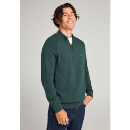 Ανδρικό μονόχρωμο half-zip πλεκτό πουλόβερ