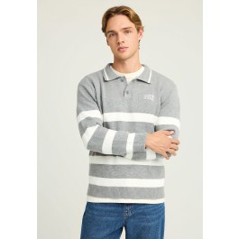 Men's striped knitted sweater with collar