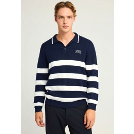 Men's striped knitted sweater with collar