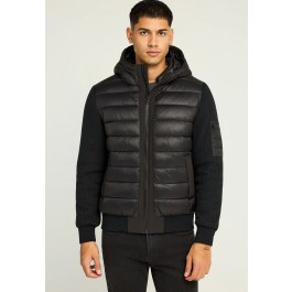 Ανδρικό puffer μπουφάν με κουκούλα και πλεκτά μανίκια