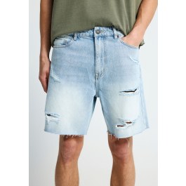 Men's baggy denim shorts with destroyed effects