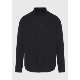 Long-sleeve solid cotton button-down basic shirt