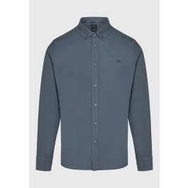 Long-sleeve solid cotton button-down basic shirt